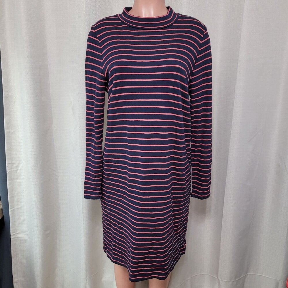 J. Jill Pullover Long Sleeve Knee Length Dress Women's Sz Large Navy Pink Stripe